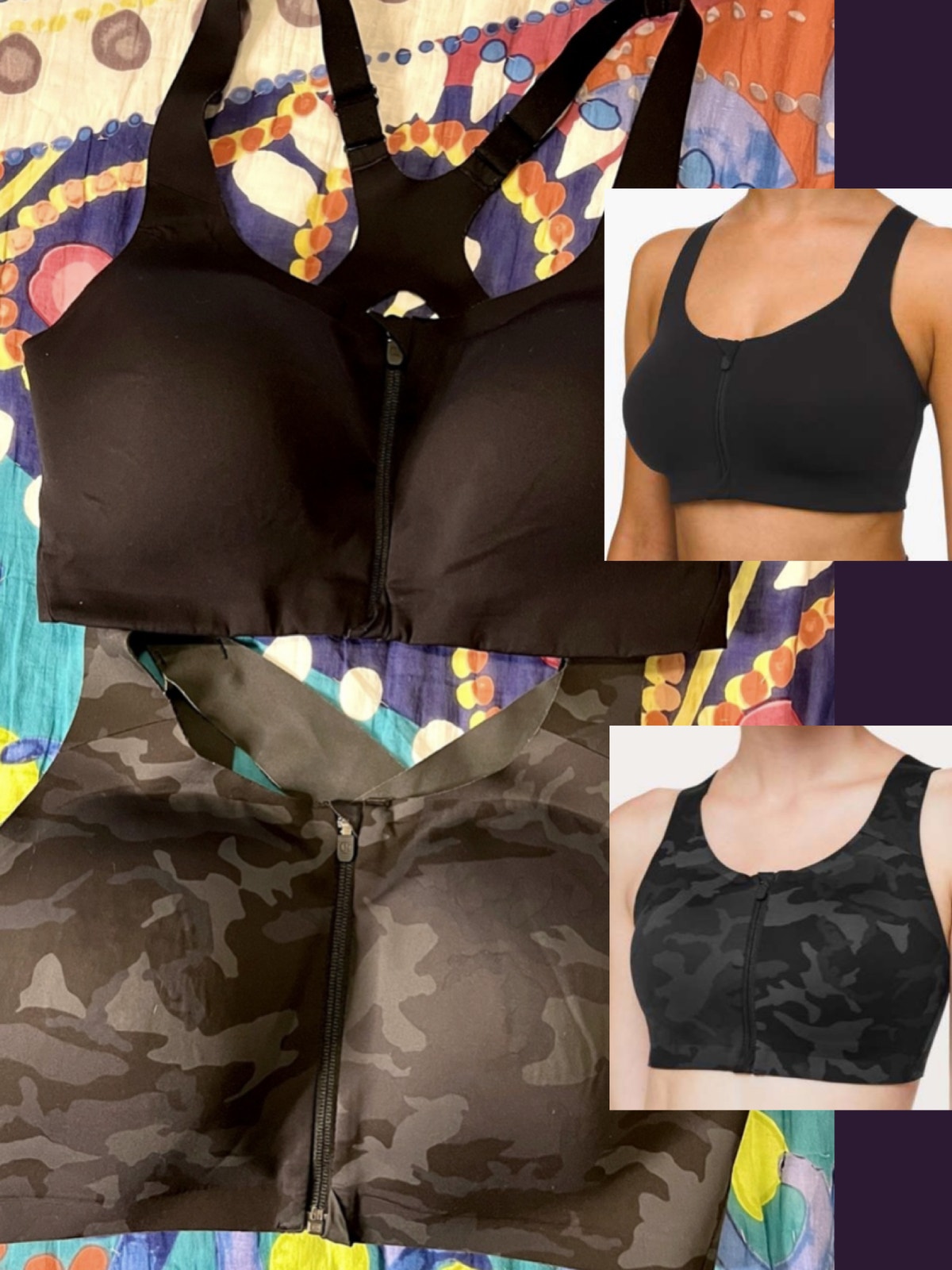 Lululemon Enlite & Take Power Sports Bra Size 36e Black Camo Lot Of 2 Front Zip